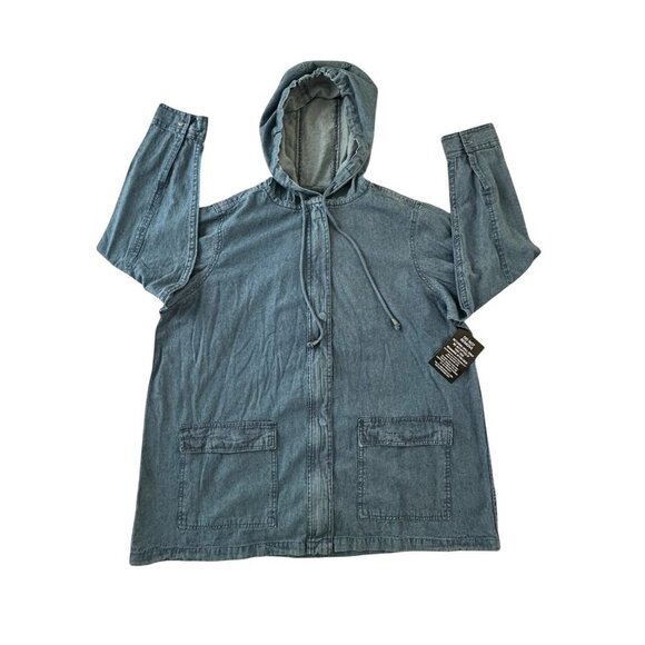 Woman Within Jacket Womens L 18/20 Blue Full Zip Hoodie Denim Jean Chore Field - Picture 1 of 14